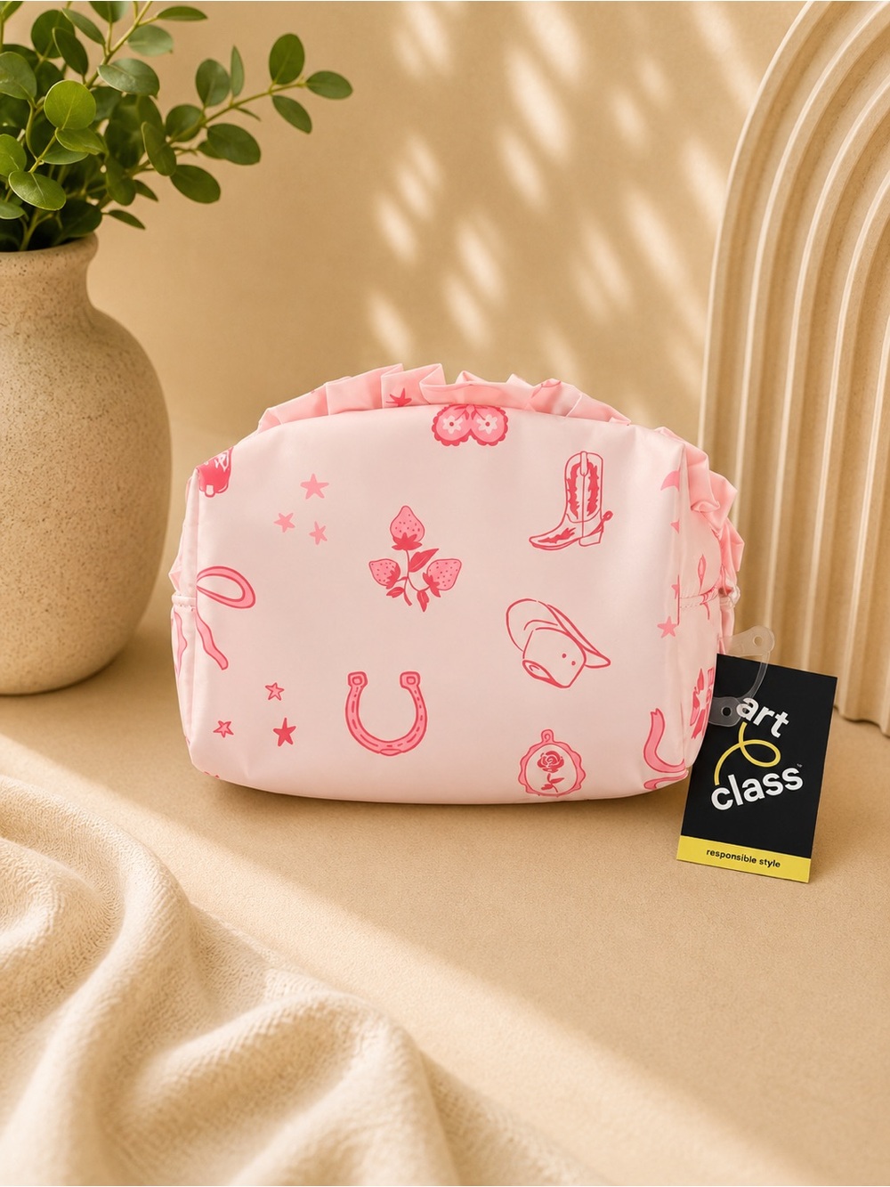 Art class Pink Cosmetic Pouch with Western Print